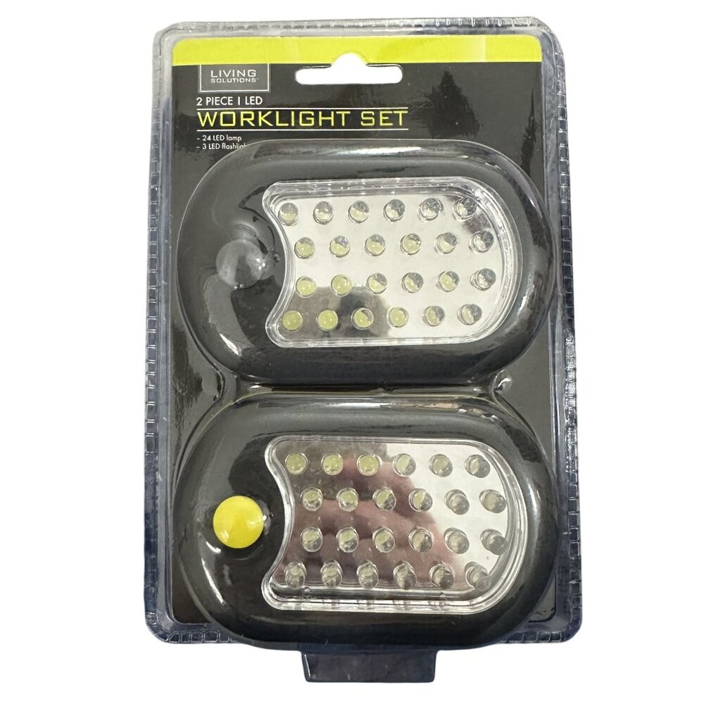 Living Solutions LED Worklight Set 2 Work Lights/Flashlight Black Battery Operat